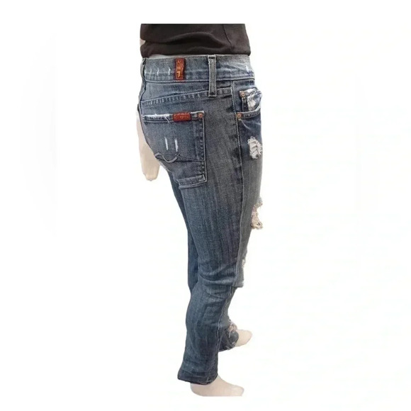 7 For  All Mankind Distressed Low Rise Bootcut Jeans Size 27 - Picture 3 of 11